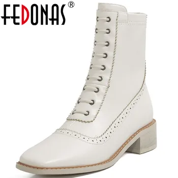 

FEDONAS Elegant Women's Loafers Made Of Genuine Leather Cross Tied Thick Heels Ankle Boots Heels Winter Wedding Chelsea Boots