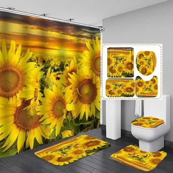 

Shower Curtains set Sunflower Shower Curtain and Rug Set Sunflower Bathroom Curtains Bath Mat Carpet for Toilet Decor