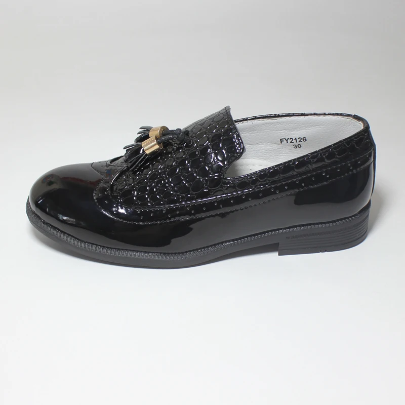 Kids Shoes Leather Shoes Boys Formal Party Wedding Black Patent Leather Slip on Round Toes Tassel Oxfords