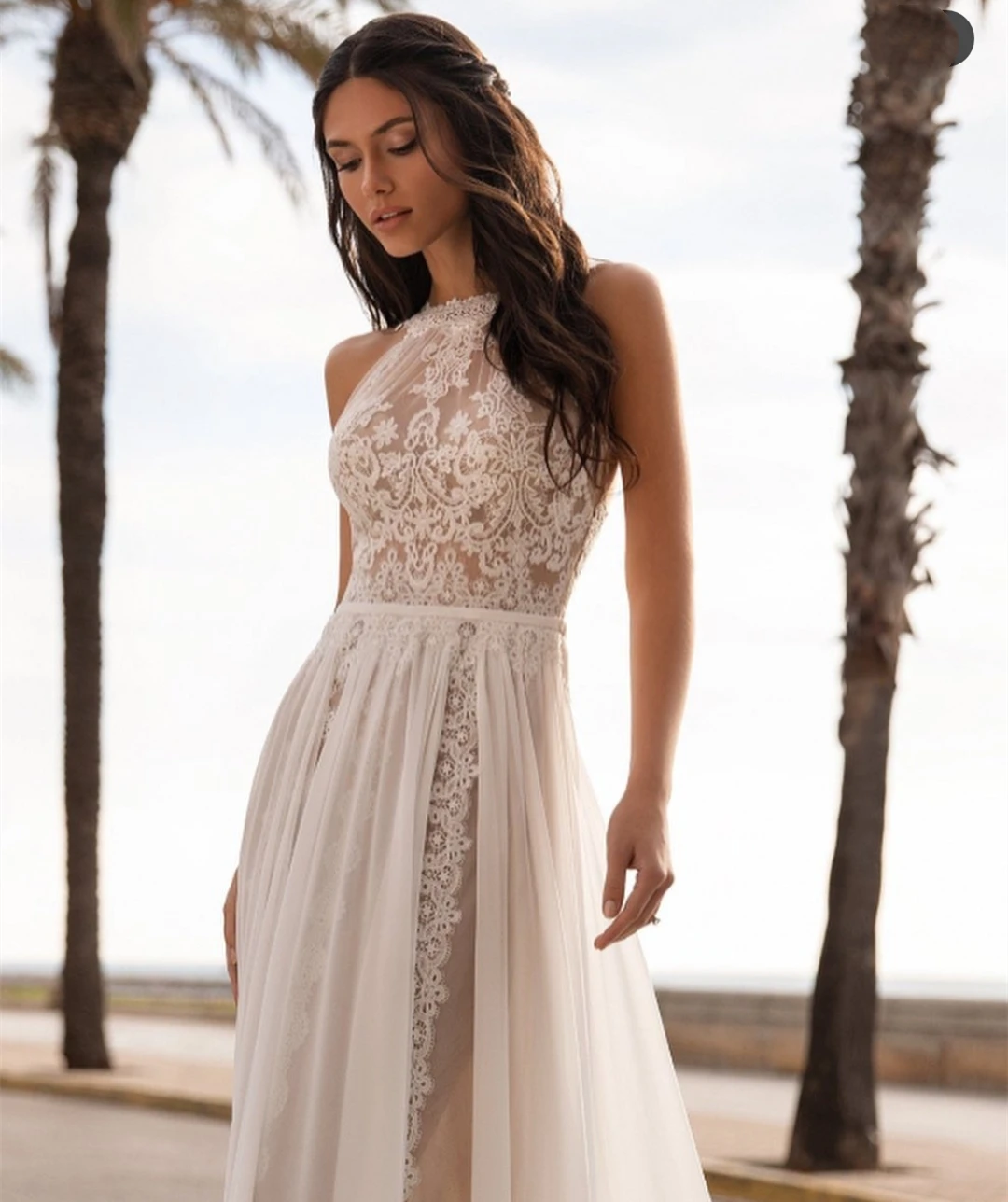 Wedding Dress 2021 Bohemian Boho Lace Chiffon Sleeveless Beach Backless Sweep Train Bride Dresses Bridal Gown Robe De Mariee New grace kelly wedding dress