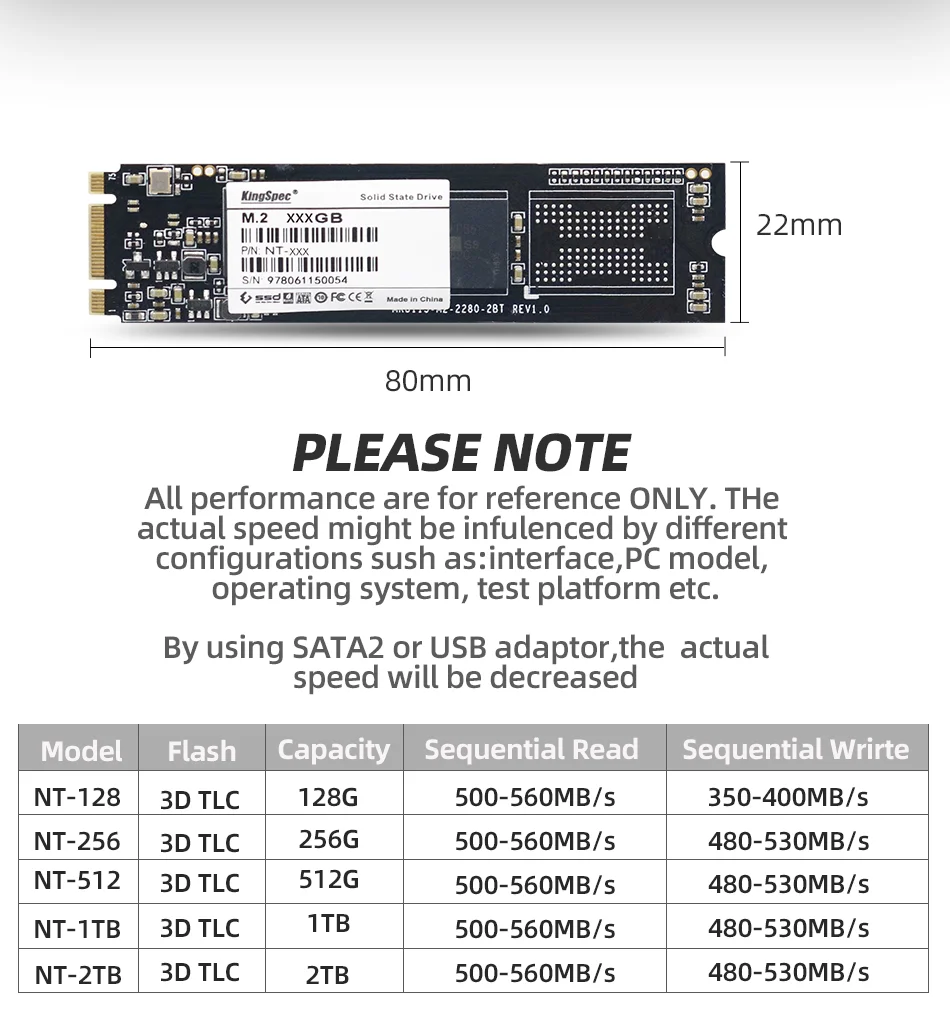 Kingspec 2280 2242 SATA сигнал M.2 SSD 128GB 256GB 512GB 1 ТБ M.2 SSD To USB3.0 HDD Box внутренний жесткий диск для ноутбуков/настольных ПК