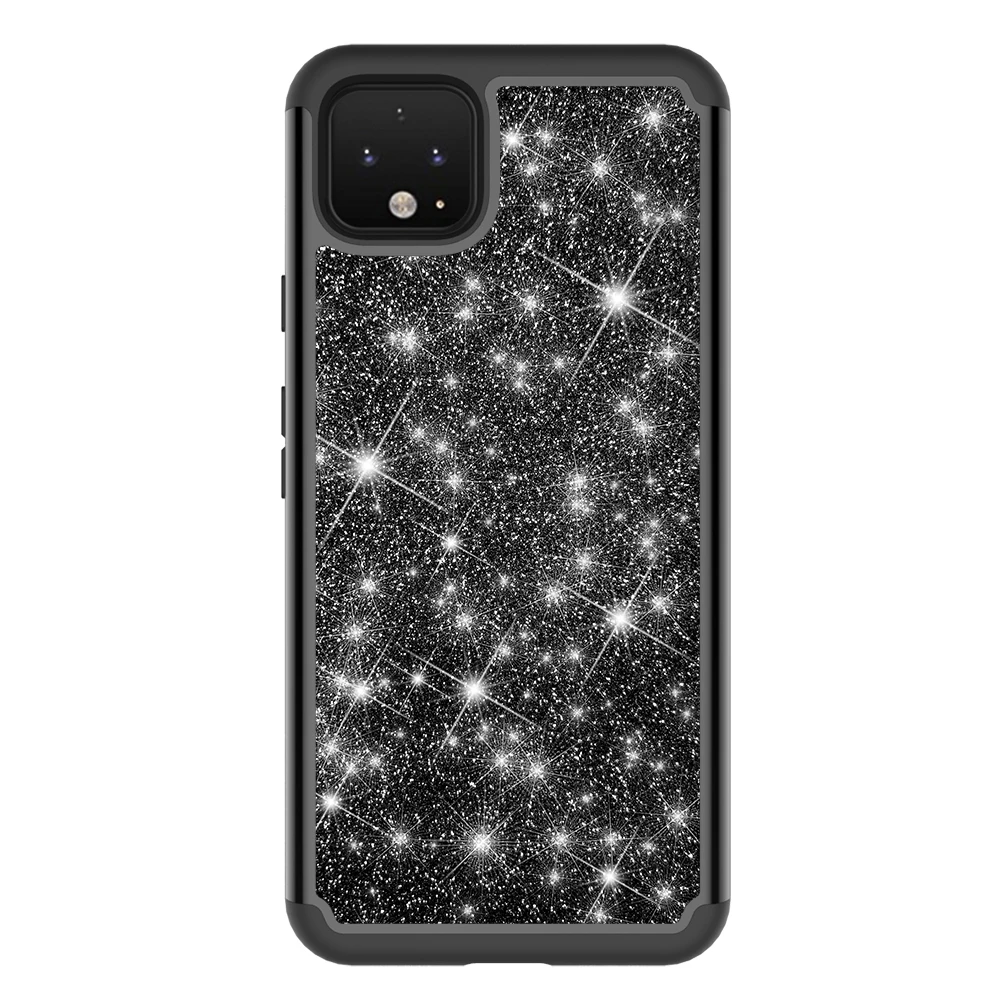 Роскошный 2 в 1 Блестящий жесткий чехол из поликарбоната+ ТПУ для Google Pixel 4 4 XL 3 XL 3A 3A XL Блестящий милый чехол противоударный блестящий чехол для телефона s - Цвет: Черный