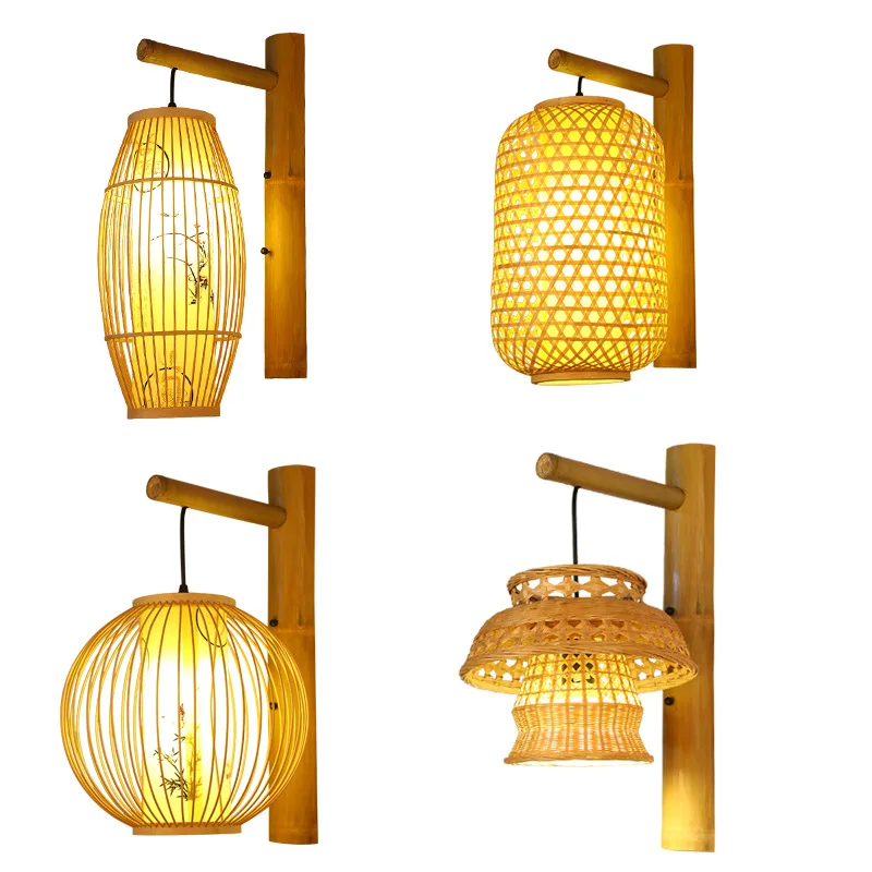 

New Chinese style Southeast Asian bamboo art bamboo wall lamp teahouse teahouse inn porch aisle bedside bedroom lamps