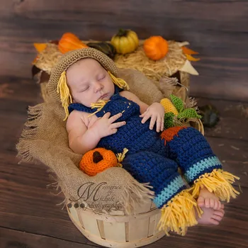 

Halloween Scarecrow Crochet Knit Costume Baby Newborn Photography Props Infant Clothing Set DIY Photo Shoot Props