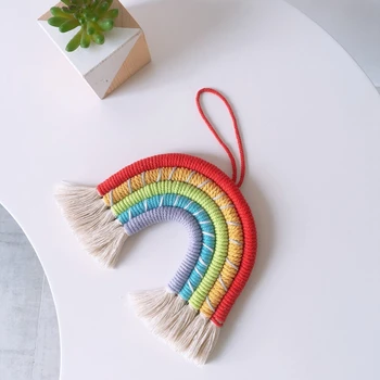 

Baby Room Macrame Handmade Knitted Tapestry With Tassel Wall Decor Braided Rope Rainbow Wall Hanging Art Kids Room Decoration