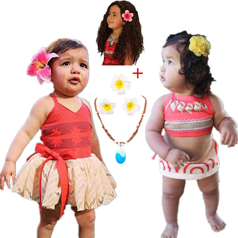 Princess Moana Cosplay Costume for kids Vaiana dress  Birthday Infant Backless Moana Dress 1-5 Years Kids Fancy Fairy Beachwear
