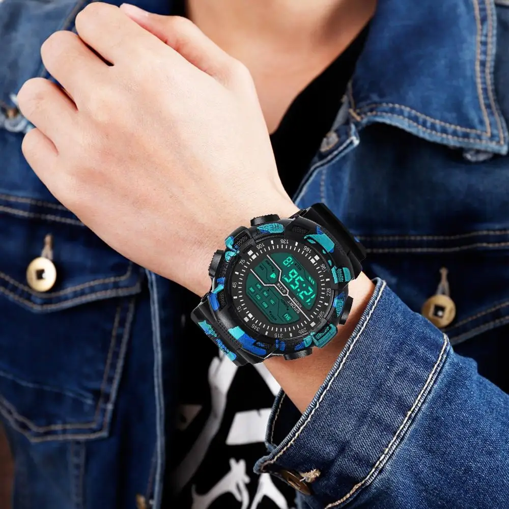 Модные водонепроницаемые мужские часы для мальчиков с ЖК-дисплеем цифровые часы с секундомером и датой Резиновые Спортивные наручные часы цифровые часы мужские водонепроницаемые#4O21