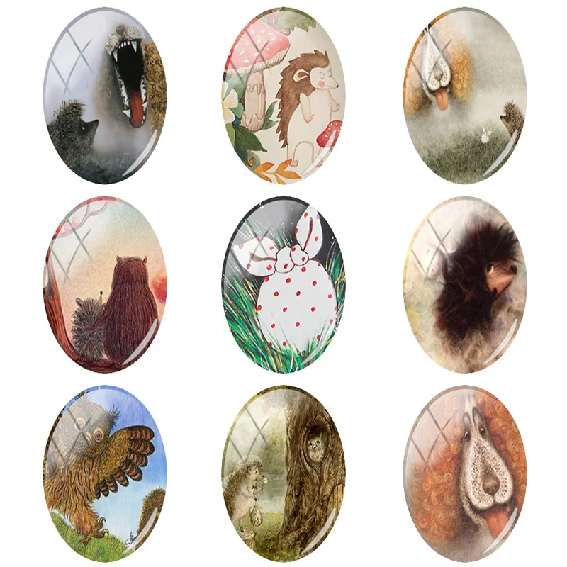 

TAFREE Russia Cartoon Photos Oval Glass Cabochon Dome Flat Back Hedgehog In The Fog Jewelry Making Findings 18x25 mm s HF04