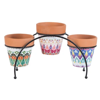 

Flowerpot Succulent Ceramic Flowerpot Pottery Planters Modern Small Flowerpots with Metal Stands Home Desktop Decoration
