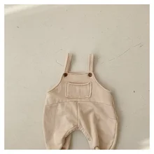  2021 New Autumn Baby Girls Boys 2-pcs Sets Solid Color Long Sleeves Round Collar Bottoming Shirt + Overalls Casual Clothes E2035 