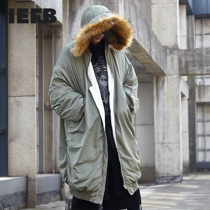 IEFB/мужская одежда в Корейском стиле длинное пальто с меховым воротником мужское