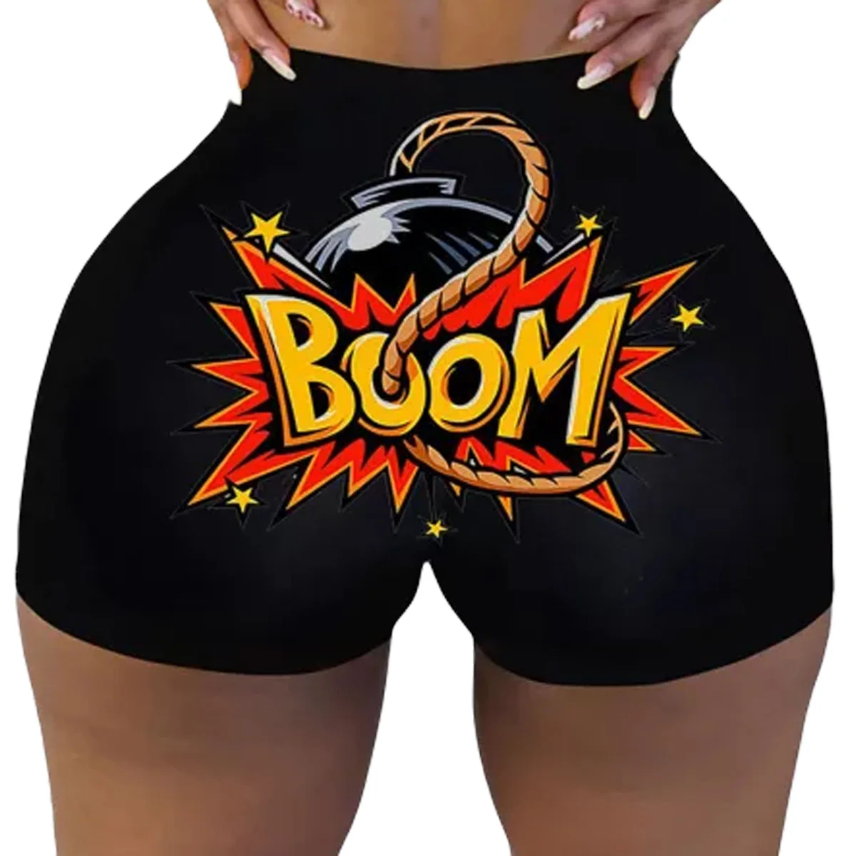 

2020 Womens Personality Print Shorts Elastic High Waist Tight-fitting Hotpants Summer Party Sports Shorts for Women S/M/L/XL