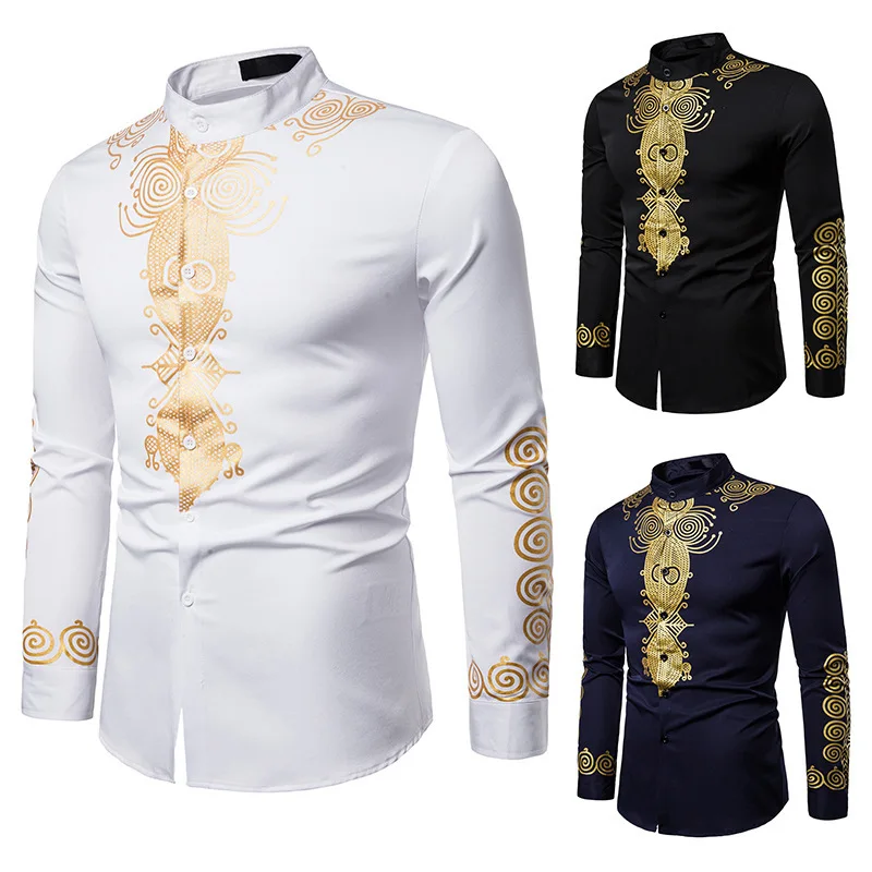 Мужская Повседневная рубашка Camisa Masculina с модным принтом, длинная рубашка в африканском стиле