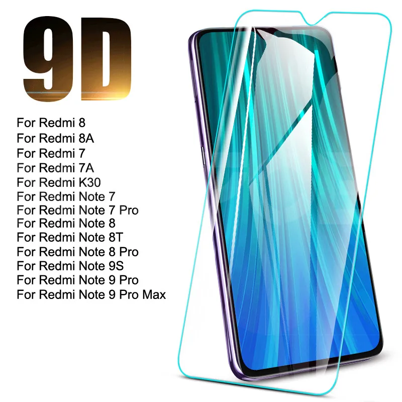 

9D Tempered Glass For Xiaomi Redmi 8 8A 7 7A K30 Screen Protector Redmi Note 9S 8 8T 7 9 Pro Max Safety Protective Glass Film