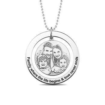 

AILIN Personalized Engraved Circle Photo Necklace Sterling Silver Photo Engraved Necklace Mother's Day Gift