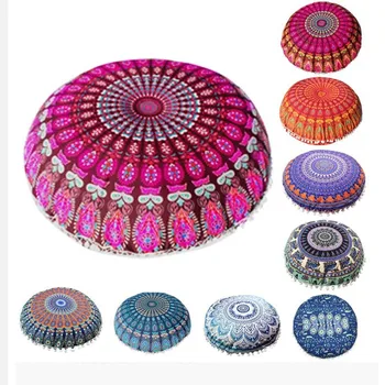 

43*43CM Indian Mandala Floor Pouf Retro small rugs Pillows cover Round Boho Cushion Cover Textile print Pillowcase dropshipping