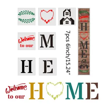 

10PCS 6x6 Inch "WELCOM.E TO OUR HOME" Reusable PETStencil Cut Painting Template Floor Wall Tile Furniture Stencils