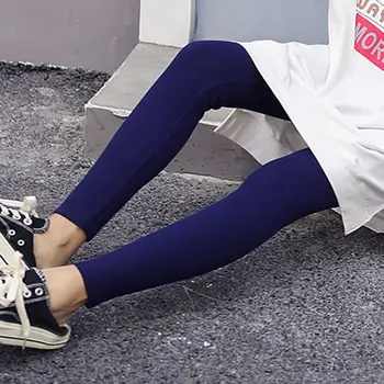 

Womens Autumn Winter Ribbed Knit Striped Solid Color Warm Lining Opaque Elastic Slim Tights Bottom Skinny Pants