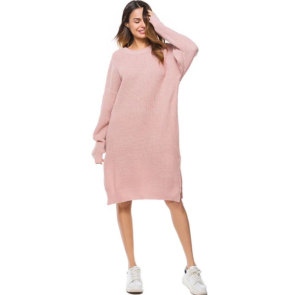 

2019 New Style Autumn and Winter Long Pullover Sleeve Knit Dress Loose Knit Sweater Large Women Clothes