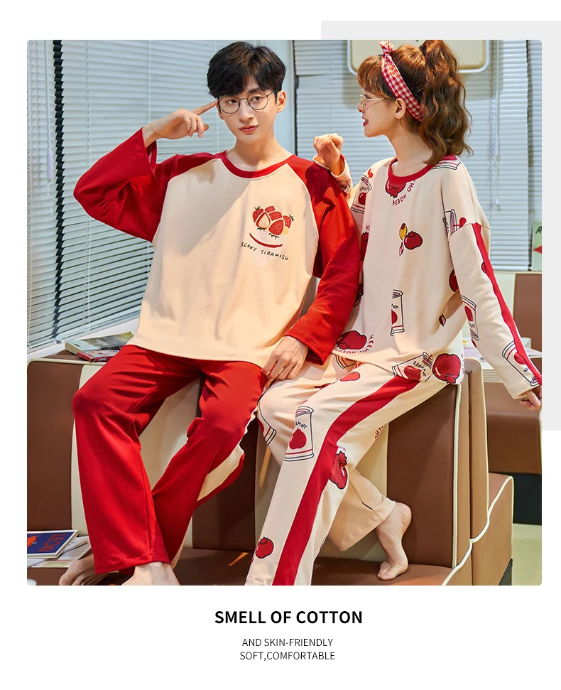 mens designer pjs Pajamas Sets Couples Print Soft Cotton Carton Fashion Men Long Sleeve Sleepwear Suit 2 piece Sexy Spring Home Women Lounge Gift cotton pyjamas