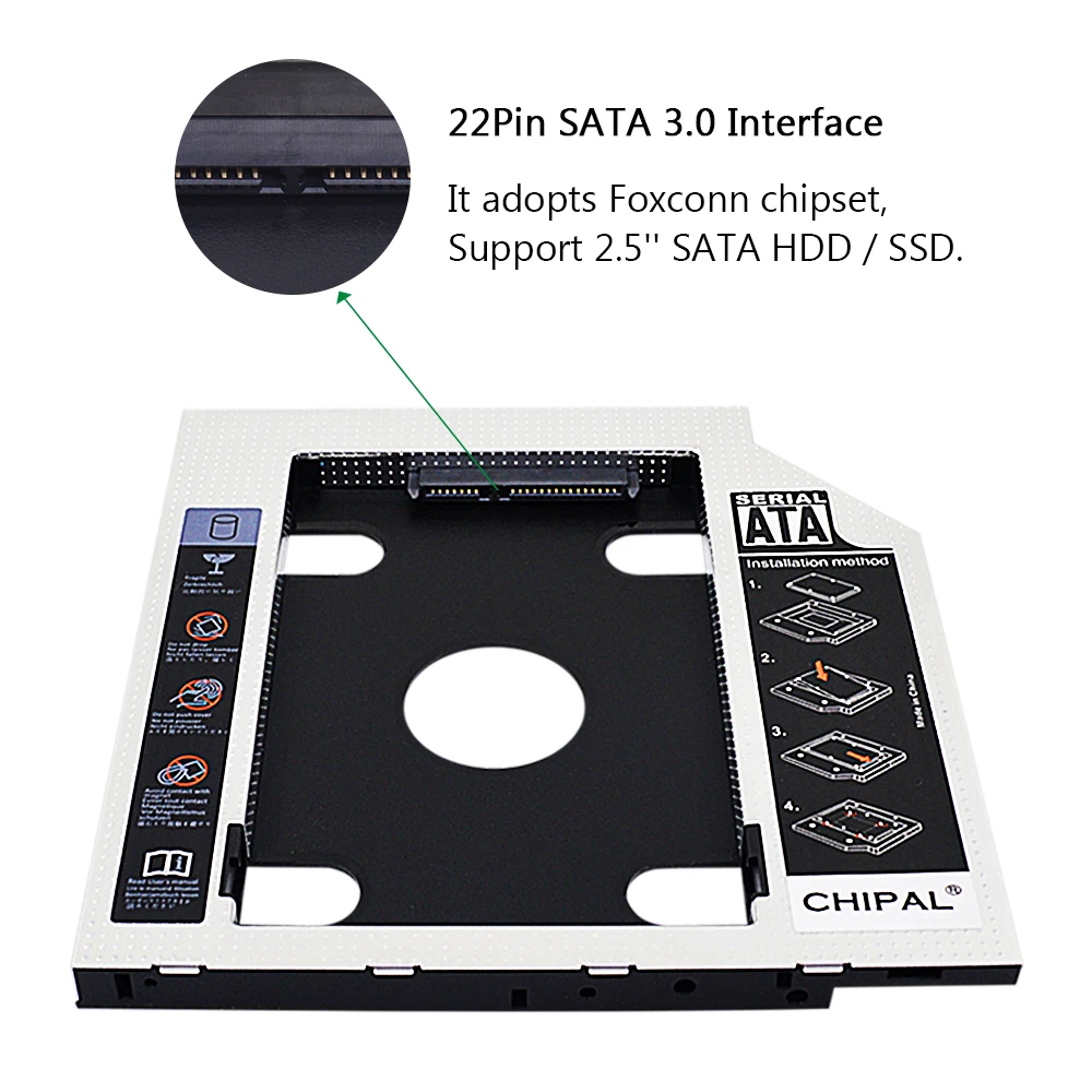 CHIPAL Aluminum Plastic 9.5/12.7mm SATA 3.0 2.5" Universal HDD Caddy Case Enclosure Adapter DVD HDD Hard Box For CD Optibay