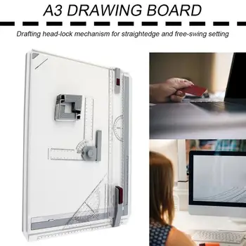 

Architect A3 Drafting Drawing Board Ruler Table Adjustable Angle Art Draw Tool Set with 2 Parallel Rulers and Corner Clips