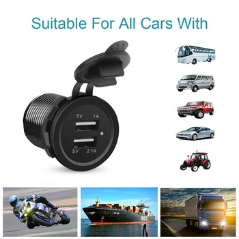 

12V Dual USB Port Car Charger Socket Plug Cigarette Lighter Outlet For Auto Boat Waterproof Mobile Phone Charging Adapter