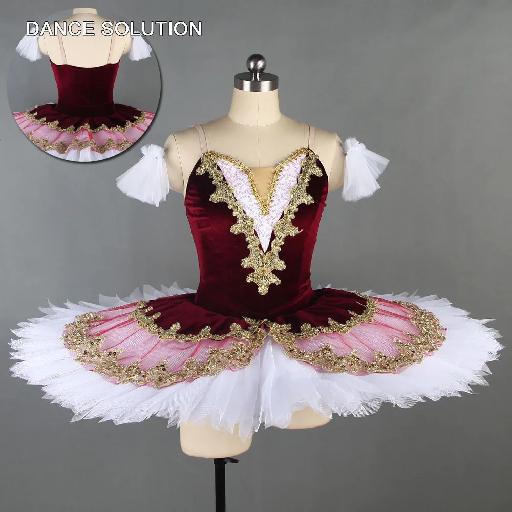 

Burgundy Velvet Camisole with Gold Trim Professional Ballet Tutu for Child & Adult Ballerina Solo Costumes Dance Dress BLL138