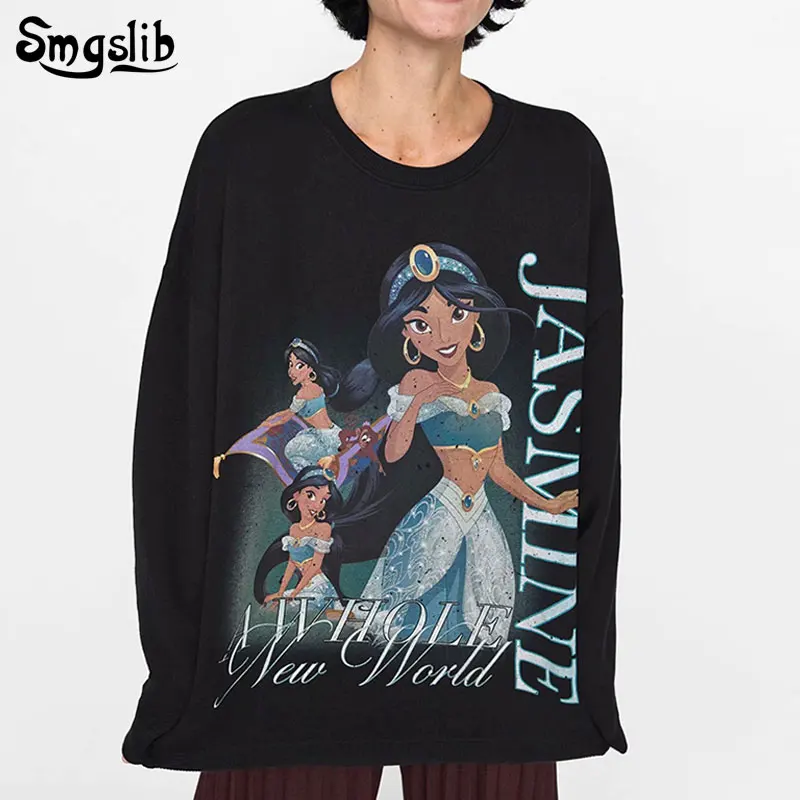 

2019 fashion o-neck black long sleeve pullover knitted oversized casual sweatshirts streetwear print drop-shoulder cartoon