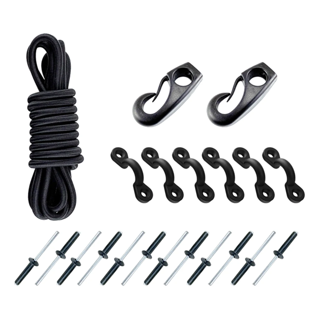 Kayak Bungee Kit 2.5m Cord, 6 Padeyes, 2 Bungee Cord Ends, 12 Rivets 