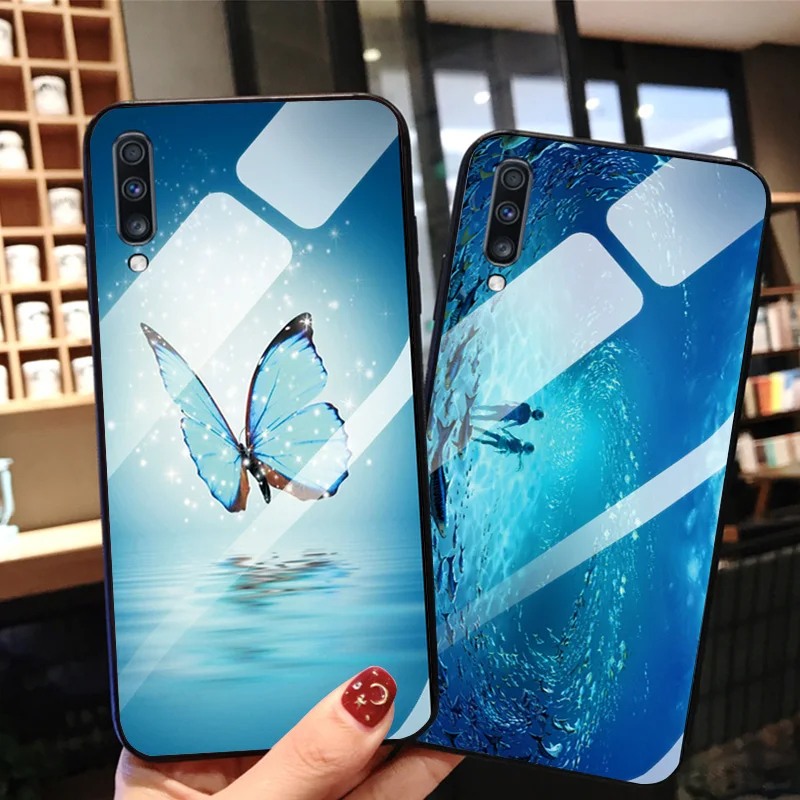 

For Samsung Galaxy A50 Case A 50 Glass Boat Painted Phone case For Samsung Galaxy A50 2019 Case A505F Soft Bumper Tempered Case