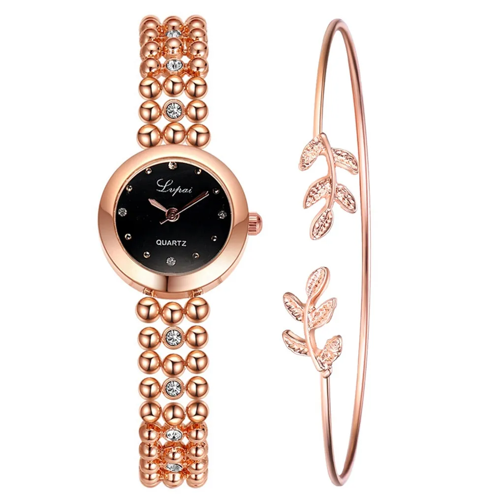 Женские часы с браслетом, стразы, браслет, часы со стальным ремешком, роскошные часы с бриллиантами, бисером, цепочкой, темперамент, листья, браслет