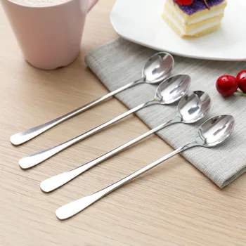 

Long Handled Stainless Steel Mixing Spoon Ice Cream Coffee Teaspoon Cocktail Stirring Spoons Barware Drinking Tool Rice Spoon