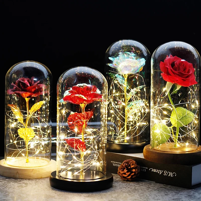 LADYSILK LED зачарованная галактика Роза вечный 24K золотой Фольга цветок с гирляндой в