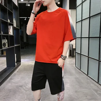 

Breathable Men's Tracksuit Summer Men 2 Piece Set Short Sleeve Tee Running Tees Shorts Sportswear Set Men's Male Clothes Set 4XL