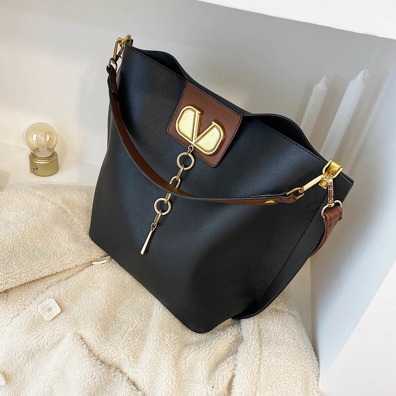 

Women's Designer Handbag Women's Metal Lock Handbags Simple Fashion New Quality Tote Bag Tessel Shoulder Bags Grand Sac Femme