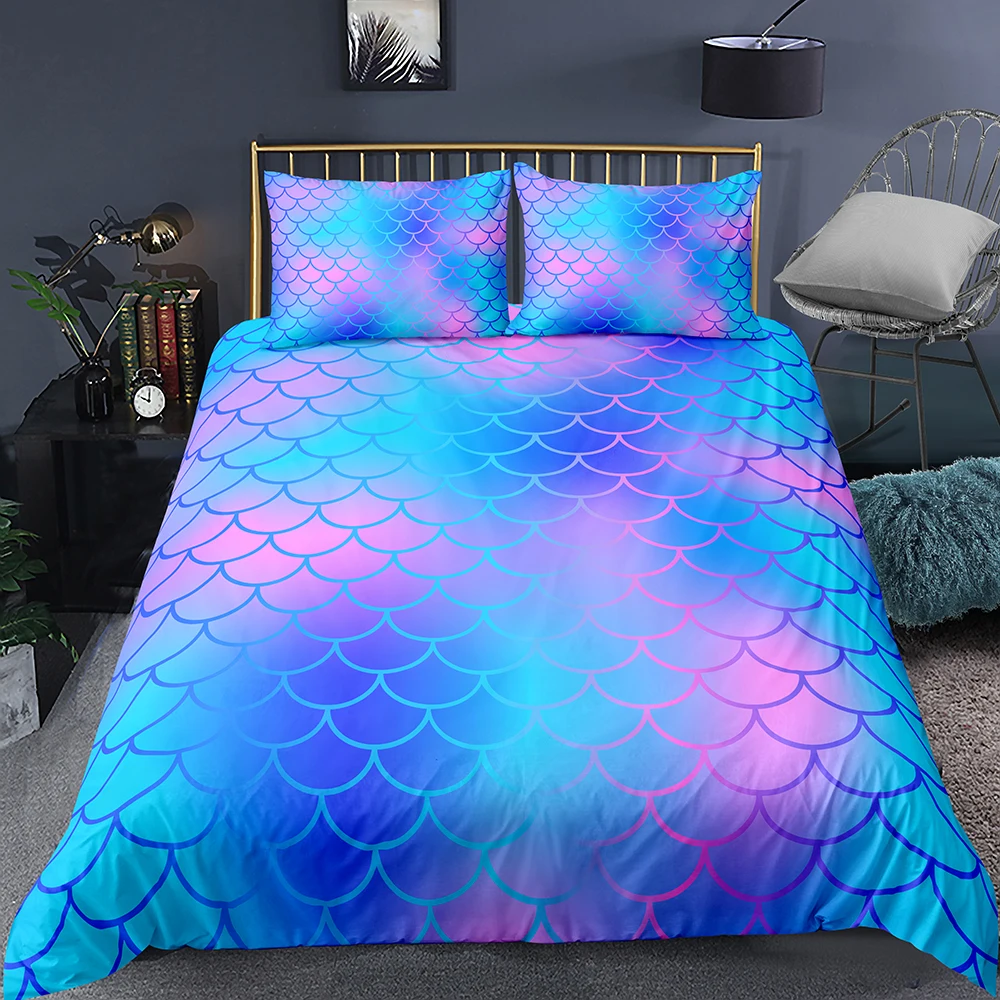 Mermaid Tail Girls Bedroom Duvet Cover Set Fish Skin Magic Blue Purple Bed Linen Set Home Microfiber Full Queen King Bedding Mermaid Tail Girls Bedroom Duvet Cover Set Fish Skin Magic Blue Purple Bed Linen Set Home Microfiber Full Queen King Bedding