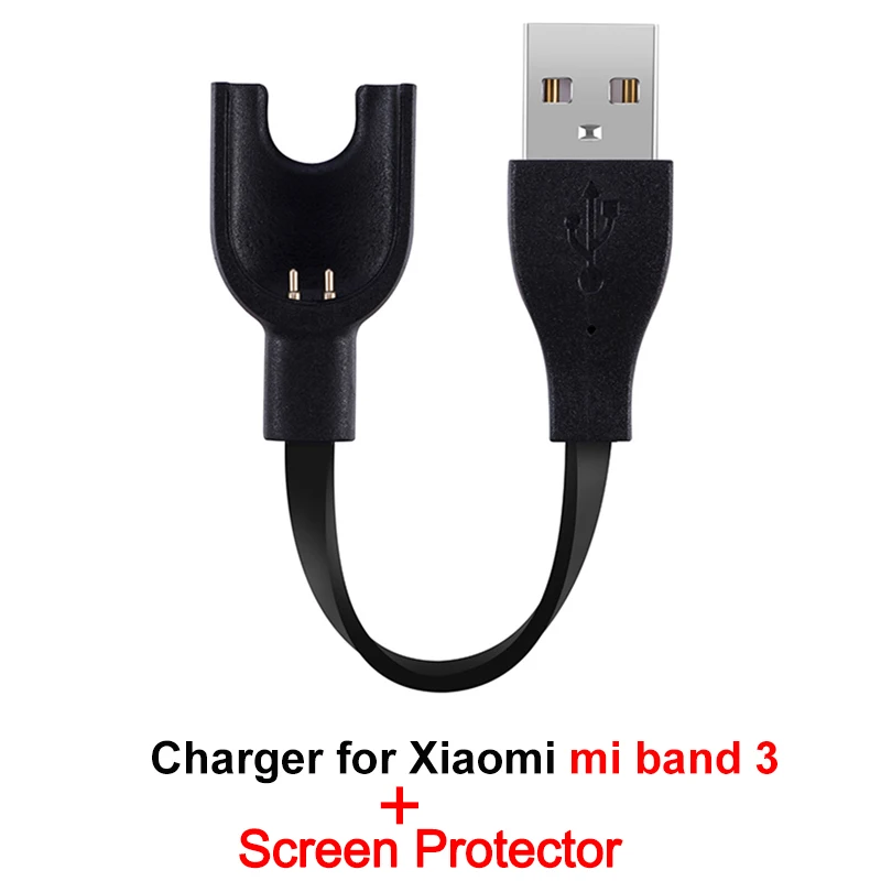 Зарядное устройство для Xiaomi Mi Band 2 3 4 зарядный кабель для передачи данных Док-станция зарядный кабель для Xiaomi Mi Band 4 USB зарядное устройство защита экрана - Цвет: For Mi Band 3
