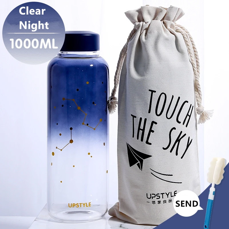 Clear Night 1000ml 1000 мл уплотнение КИТ стеклянная бутылка для воды с рукавом творческие спортивные бутылки кемпинг бутылка Тур посуда для напитков мои бутылки для воды - Цвет: Clear Night 1000ml