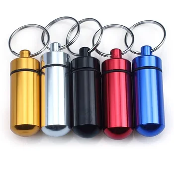 

Portable Pill Case Storage Bottle Waterproof Aluminum Pill Holders Storage Drug Container with Keychain Medicine Box Tank