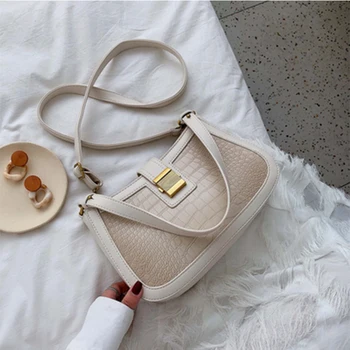 

High Quality Crocodile Pattern Women's Handbags Casual Wide Strap Crossbody Bags for Women Simple Pu Solid Ladies Shoulder Bag