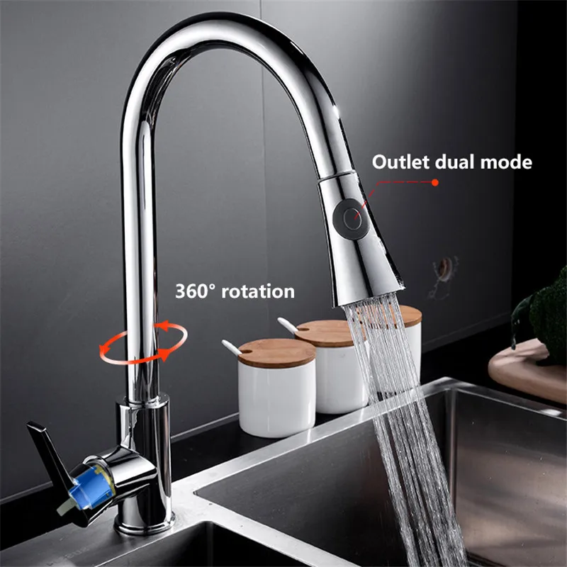 

TTLIFE Kitchen Faucets Brushed Single Handle Pull Out Kitchen Tap Single Hole Handle Swivel 360 Degree Water Mixer Tap Mixer Tap