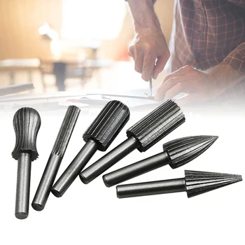 

6pcs/lot Carbide Cutter Rotary Burr Set CNC Engraving Bit Rotary File Bur Burr Grinding Shank 6mm 1/4 For Grinding Metal/Plastic