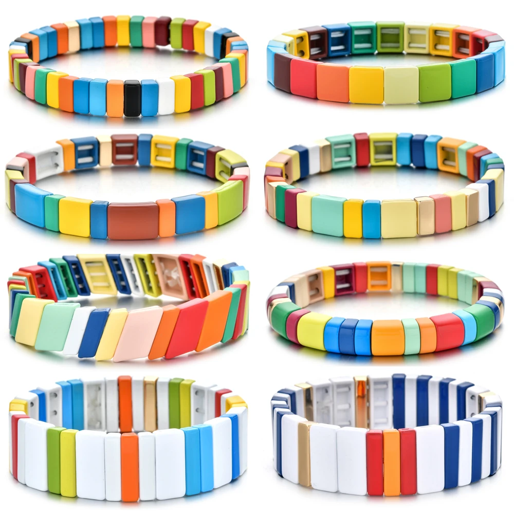 

2019 New Hot Multicolor Rainbow Tile Bracelet Bohemian Stackable Stretch Bracelets For Women Gifts Dropshipping
