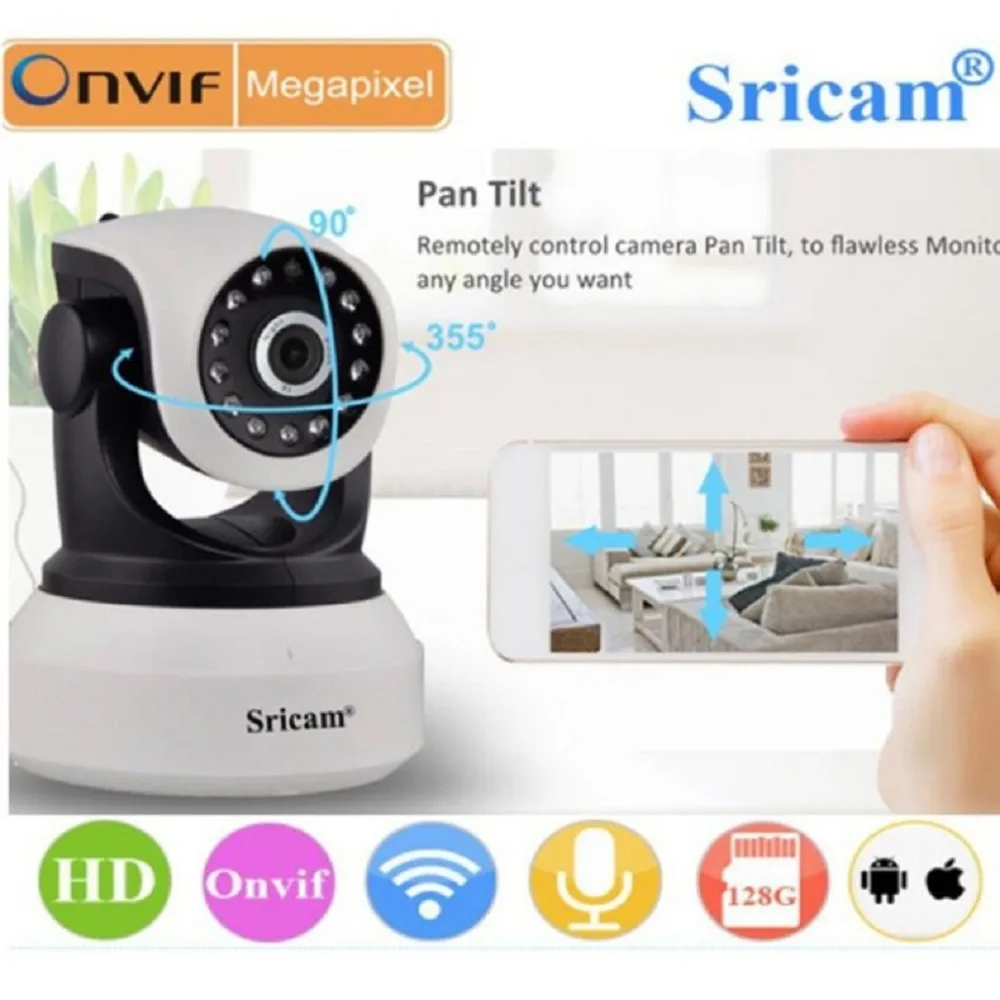 

Wireless 720P IR-Cut Night Vision Camera P2P Baby Monitor Audio WIFI CCTV Onvif Indoor Security IP Camera Original Sricam SP017