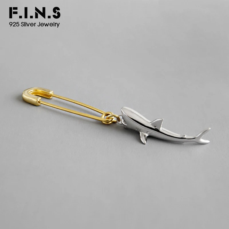 

F.I.N.S 1 PC Korean 925 Sterling Silver Earring Only One Piece Single Shark Pin Drop Earrings Personality Female Earrings