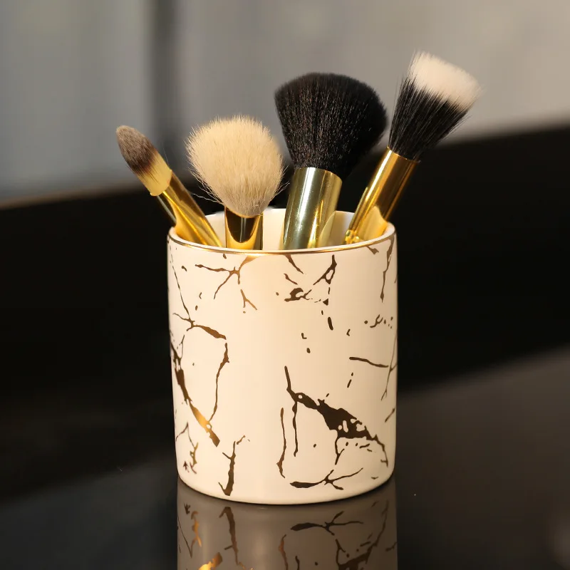 

Nordic Marble Makeup Brush Storage Bottles Minimalist Creative Ins Style Jars Porcelain Ceramic Pen Holder Desktop Storage