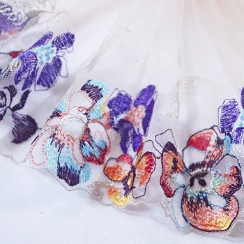 

1meter 21 cm Wide colorful Flowers Embroidery Lace Trim Mesh Lace fabric for bra lingerie Costume wedding Dress cloth sewing DIY