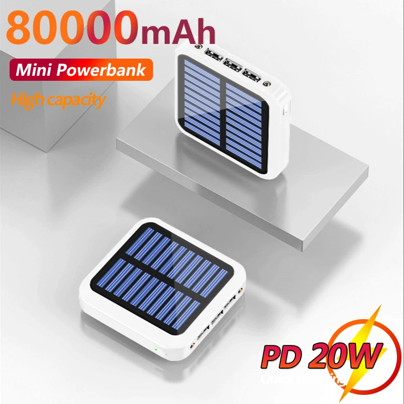 Mini Solar 80000mAh Large Capacity Power Bank Phone Charger Portable Fast Charging for IPhone Xiaomi Samsung usb battery pack