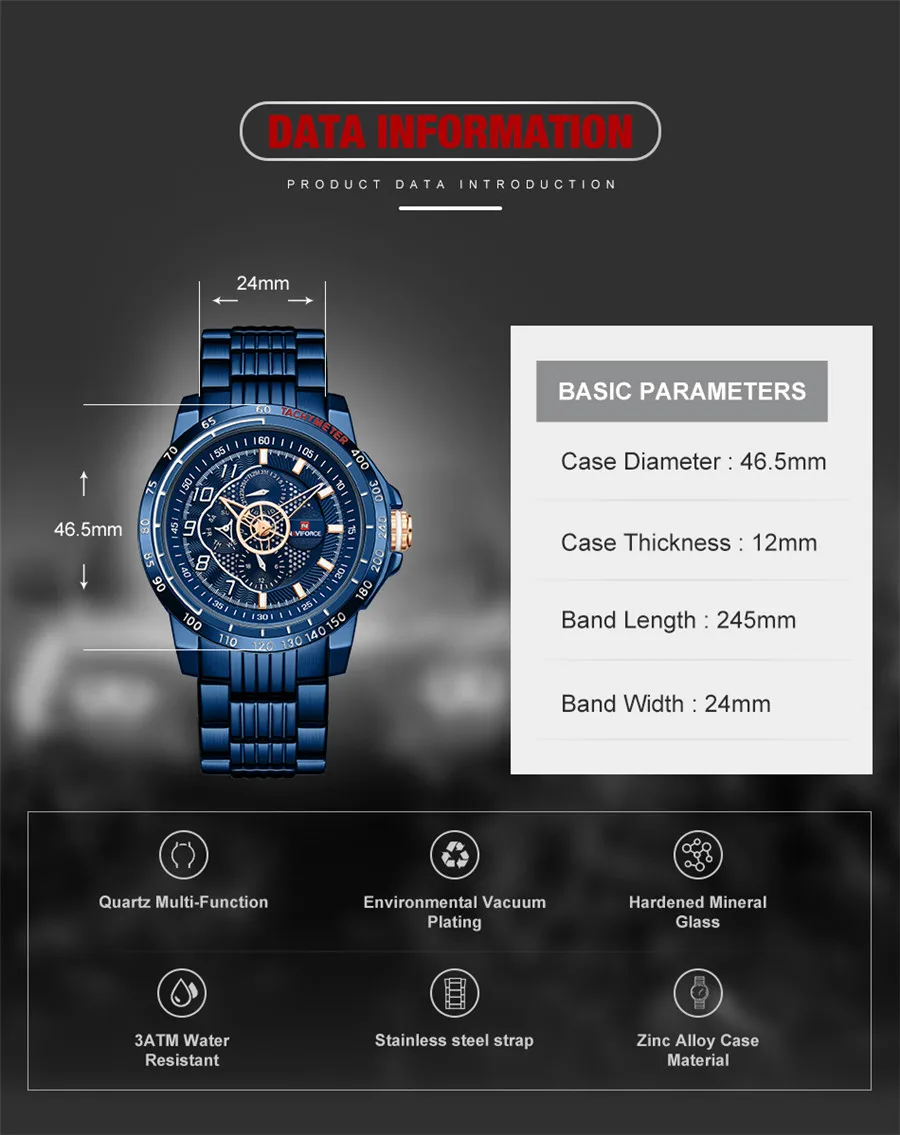 NAVIFORCE, мужские наручные часы, спортивные, водонепроницаемые, Топ бренд, Роскошные, военные, мужские часы, бизнес, нержавеющая сталь, кварцевые, мужские часы, 9180